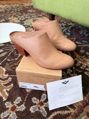 FORTRESS OF INCA Nude/Tan Leather Mule Heels